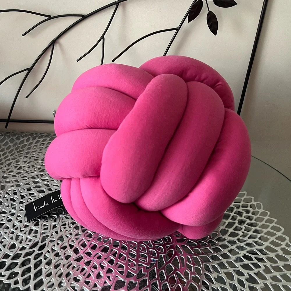 Nicole Miller Home 11x11 Knot Ball Throw Pillow Home Accent in Bright Pink NWT
